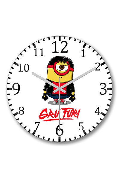 BASKI DÜNYASI ساعة حائط مينيون كونغ فيوري جرو فيوري من الزجاج الحقيقي المنحني