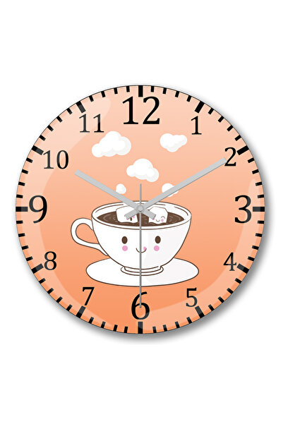 BASKI DÜNYASI ساعة حائط Coffee Smile من الزجاج الحقيقي المنحني