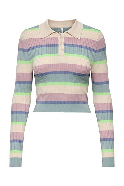 ONLY Onlkarol Ls Crop Rib Button Polo Cc Knt Pulover pentru femei 15340979 Dungi: gri M/paradise G/violet I