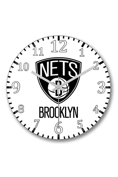 BASKI DÜNYASI ساعة حائط بروكلين نتس من الزجاج الحقيقي المنحني