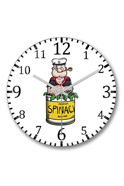 BASKI DÜNYASI ساعة حائط بوباي سبانخ من الزجاج الحقيقي المنحني