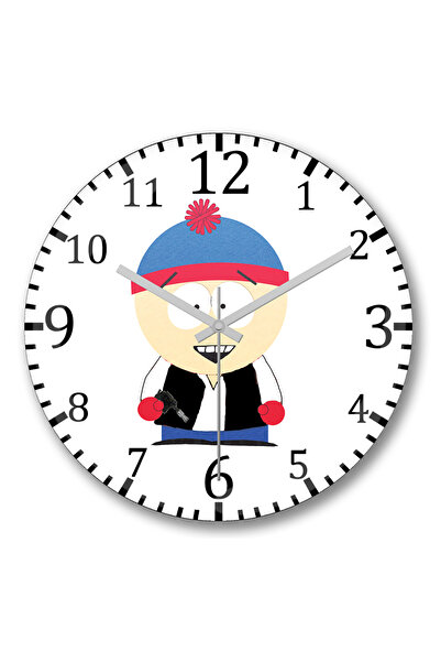 BASKI DÜNYASI ساعة حائط ساوث بارك إريك كارتمان من الزجاج الحقيقي المنحني