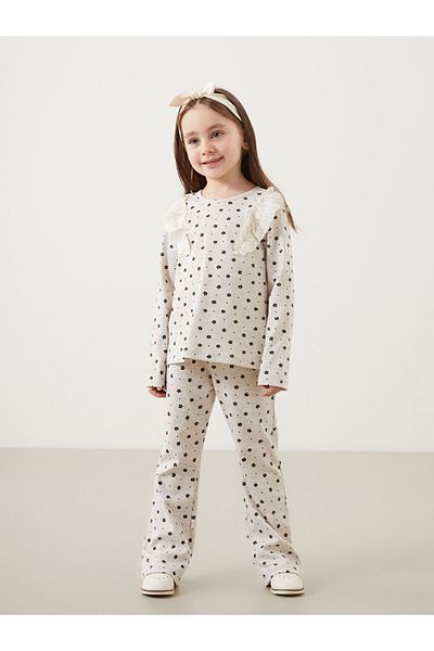 LC Waikiki Lcw Crew Neck Floral Girl's Blouse and Leggings Pants 2-Piece