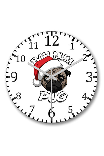 BASKI DÜNYASI Ceas de perete de Crăciun Bah Hum Pug din sticlă autentică