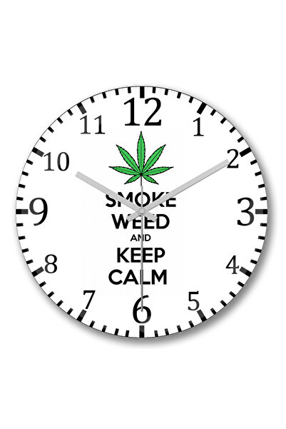 BASKI DÜNYASI Fumă iarbă și rămâi calm. Ceas de perete Connect din sticlă aut...