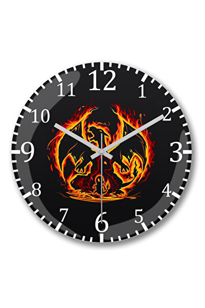 BASKI DÜNYASI ساعة حائط بوكيمون تشارماندر إيفولواو من الزجاج الحقيقي المنحني