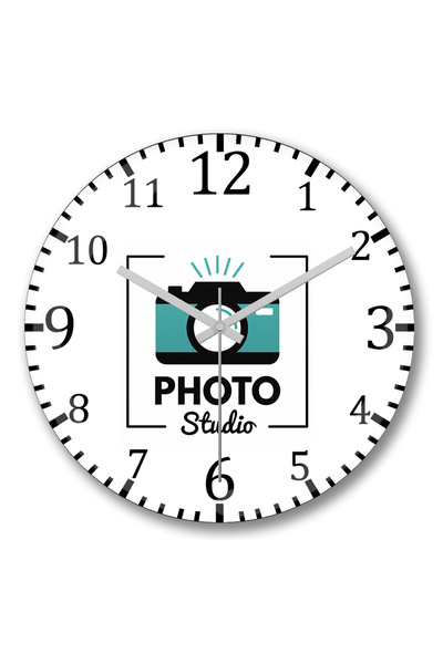 BASKI DÜNYASI ساعة حائط استوديو الصور من الزجاج الحقيقي المنحني