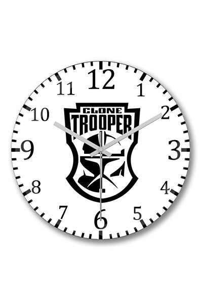 BASKI DÜNYASI ساعة حائط ستار وورز كلون تروبر من الزجاج الحقيقي المنحني