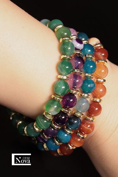 CessNova Certified Agate & Hematite Natural Stone 8 mm Bracelet Set of 4 (Blue, Purple, Green, Red Carnelian)