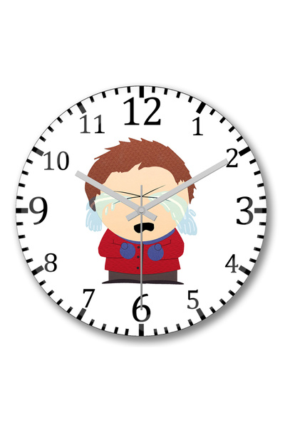 BASKI DÜNYASI ساعة حائط ساوث بارك إريك كارتمان من الزجاج الحقيقي المنحني