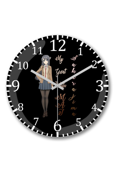 BASKI DÜNYASI ساعة حائط Sakurajima Mai My Great Waifu من الزجاج الحقيقي المنحني
