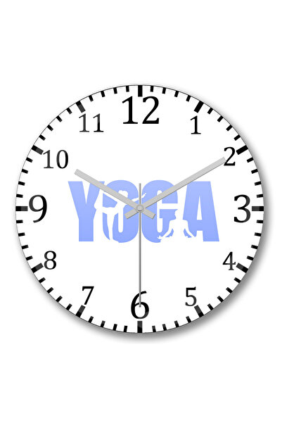 BASKI DÜNYASI ساعة حائط بشعار اليوغا من الزجاج الحقيقي المنحني