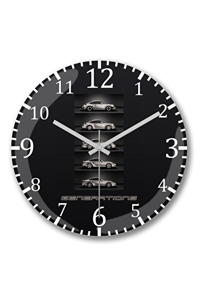 BASKI DÜNYASI ساعة حائط بورش جينيريشنز من الزجاج الحقيقي المنحني