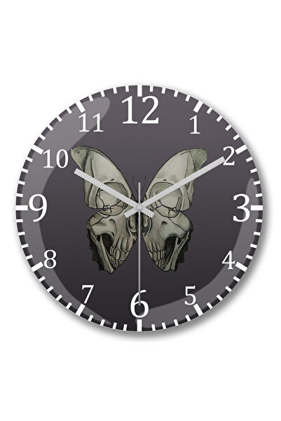BASKI DÜNYASI Ceas de perete cu craniu Borboleta din sticlă autentică bombată