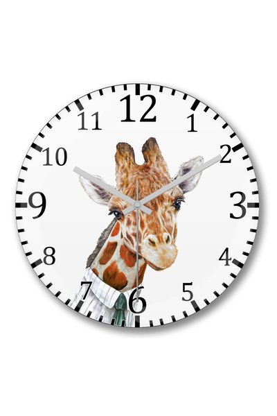 BASKI DÜNYASI ساعة حائط برسومات الزرافة الطويلة من الزجاج الحقيقي المنحني
