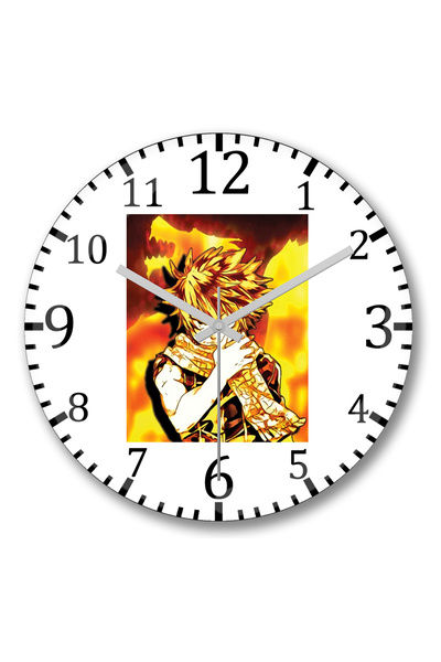 BASKI DÜNYASI ساعة حائط من الزجاج الحقيقي المنحني من Fairy Tail Natsu Dragneel Fire Dragon
