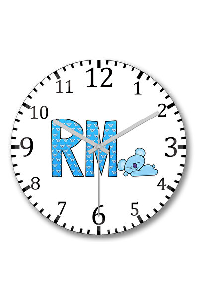 BASKI DÜNYASI Bts Meets Bt21 Rm ساعة حائط من الزجاج الحقيقي المنحني