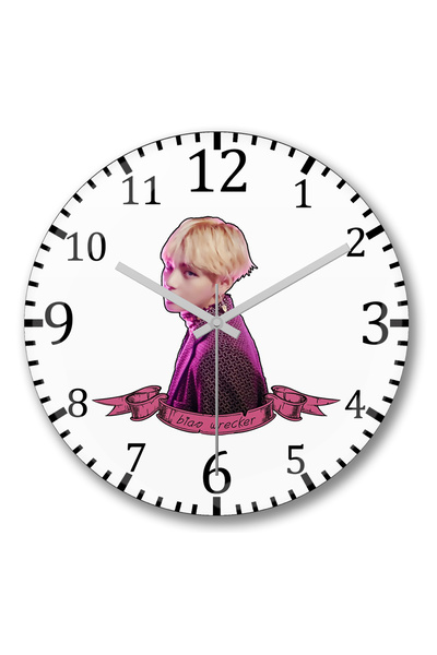 BASKI DÜNYASI ساعة حائط Bts V Bias Wrecker من الزجاج الحقيقي المنحني