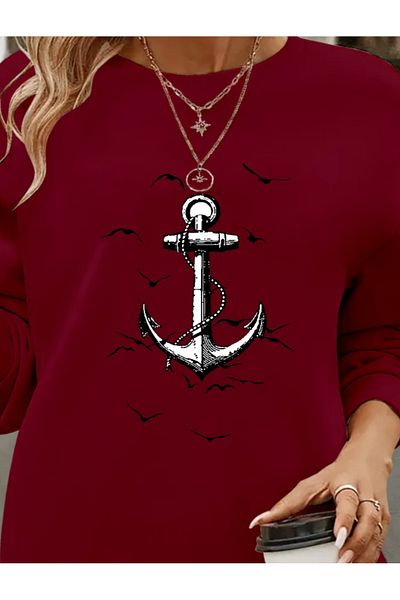 Bay Şapkacı Silky Women's Long Sleeve Crew Neck Patterned Viscose Two Thread Blouse