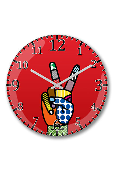 BASKI DÜNYASI Ceas de perete cu design Peace Victory Sign din sticlă autentic...