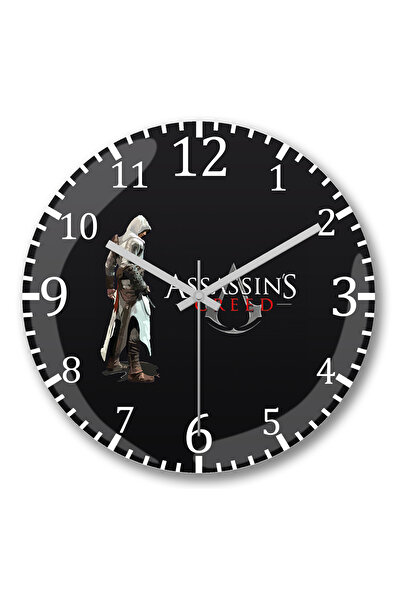 BASKI DÜNYASI ساعة حائط Assassin's Creed من الزجاج الحقيقي المنحني