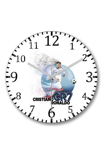 BASKI DÜNYASI CR7 Cristiano Ronaldo Duvar Saati Bombeli Gercek Cam