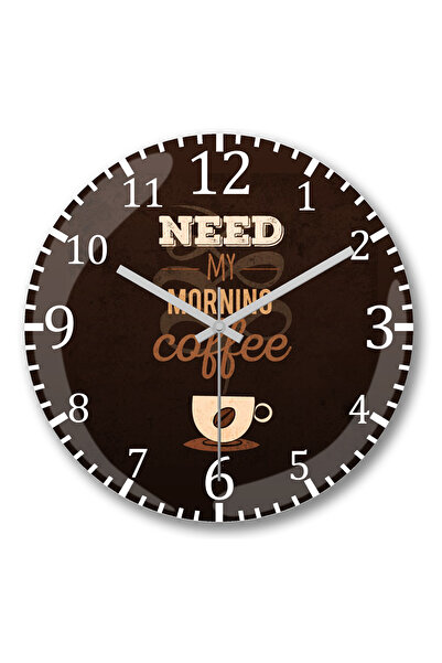 BASKI DÜNYASI أحتاج إلى ساعة حائط My Morning Coffee من الزجاج الحقيقي المنحني
