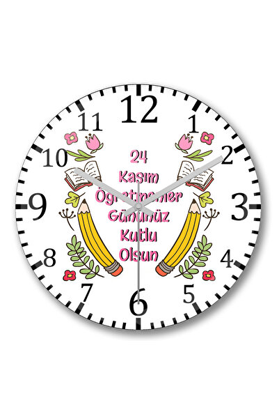 BASKI DÜNYASI 24 نوفمبر ساعة حائط خاصة بيوم المعلم من الزجاج الحقيقي المنحني