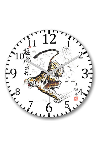 BASKI DÜNYASI Ceas de perete Tigru care iește din pădure din sticlă autentică...