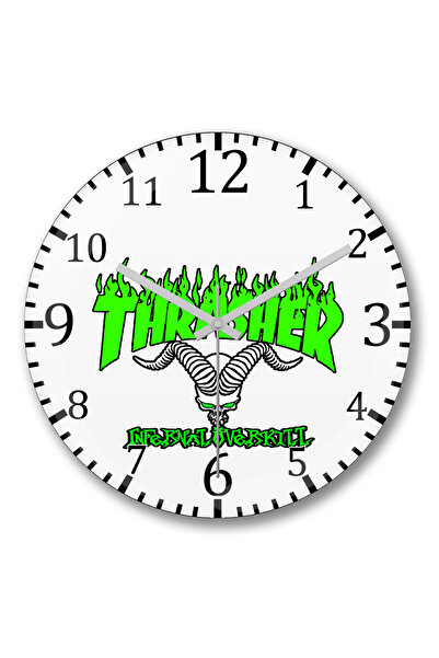 BASKI DÜNYASI Ceas de perete cu logo Green Thrasher din sticlă autentică bombată