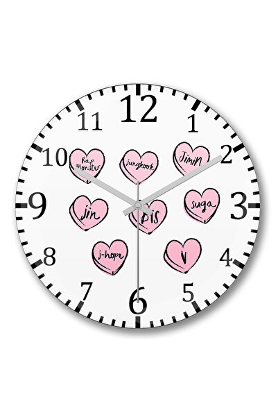 BASKI DÜNYASI Ceas de perete Bts Hearts din sticlă autentică bombată