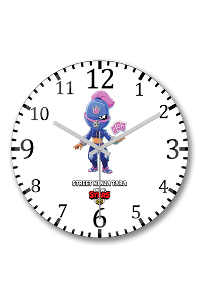 BASKI DÜNYASI ساعة حائط Brawl Stars Street Ninja Tara من الزجاج الحقيقي المنحني