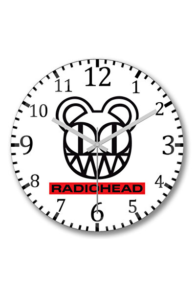 BASKI DÜNYASI ساعة حائط بشعار راديوهيد من الزجاج الحقيقي المنحني