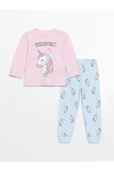 LC Waikiki Σετ πιτζάμες για κορίτσια με στάμπα LCW Crew Neck