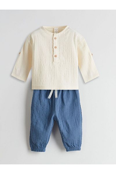 LC Waikiki New Season Buttoned Baby Boy T-Shirt and Pants Set of 2 - S5Cn45Z1