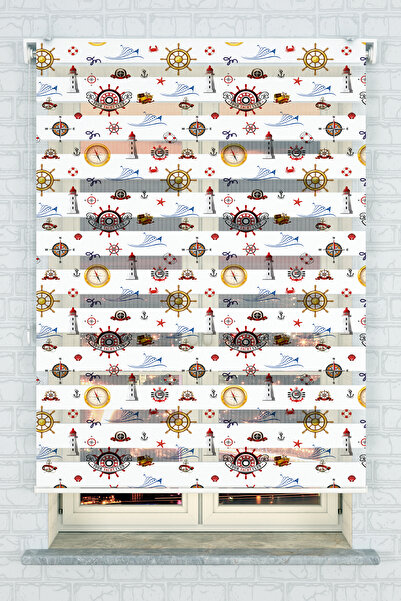 akel collection Çocuk Odası Denizci Desenli Baskılı Zebra Perde