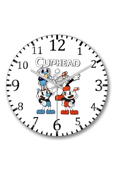 BASKI DÜNYASI ساعة حائط Cuphead Three من الزجاج الحقيقي المنحني