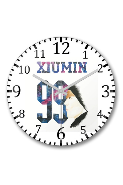 BASKI DÜNYASI ساعة حائط Exo Xiumin 99 من الزجاج الحقيقي المنحني