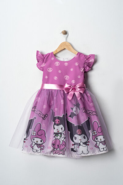 JW.22 Kuromi Ve My Melody Desenli Tüllü Kız Çocuk Parti Elbisesi