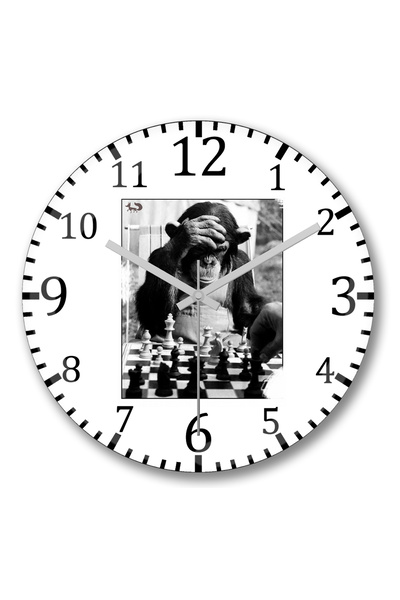 BASKI DÜNYASI Ceas de perete Monkey Chess, din sticlă autentică
