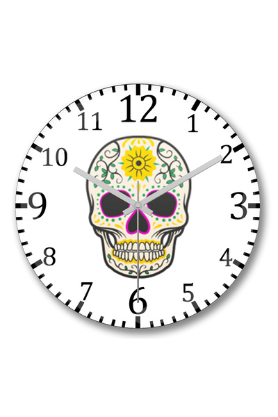 BASKI DÜNYASI ساعة حائط جمجمة منقوشة من الزجاج الحقيقي