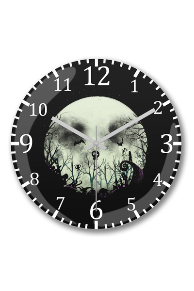 BASKI DÜNYASI ساعة حائط لمدينة الهالوين محاكاة ساخرة من الزجاج الحقيقي