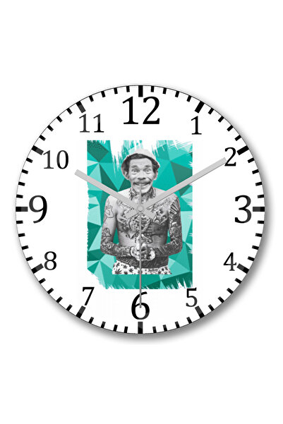 BASKI DÜNYASI ساعة حائط Seu Madruga Tatuado من الزجاج الحقيقي المنحني