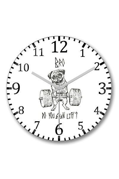 BASKI DÜNYASI Ceas de perete pentru câine Pug Bodybuilder din sticlă autentic...