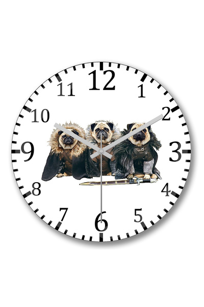 BASKI DÜNYASI ساعة حائط Pug of Thrones من الزجاج الحقيقي المنحني