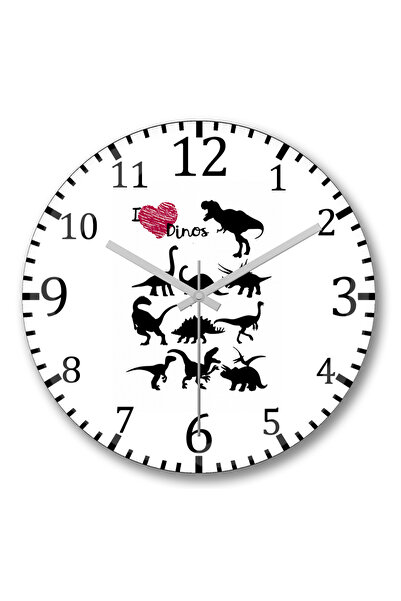 BASKI DÜNYASI Ρολόι τοίχου Eu Amo Dinossauros από κυρτό γυαλί