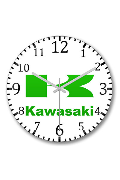 BASKI DÜNYASI ساعة حائط بشعار كاواساكي بمحرك من الزجاج الحقيقي