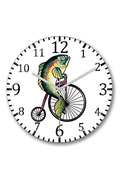 BASKI DÜNYASI Ceas de perete cu pește, fără bicicletă, din sticlă de calitate