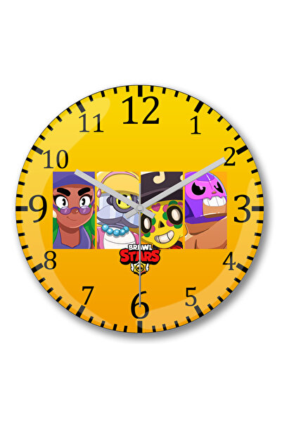 BASKI DÜNYASI ساعة حائط ذات شخصيات نادرة من Brawl Stars، زجاج حقيقي منحني