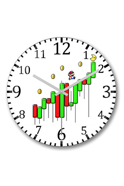 BASKI DÜNYASI ساعة حائط سوبر كريبتو وورلد سوبر ماريو من الزجاج الحقيقي المنحني
